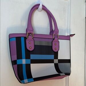 💜 Purple Geometric MIDI Satchel Handbag NEW